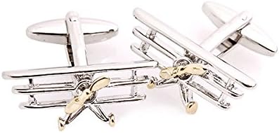 Umo Lornezeo Mens Rhodium Two Tone Triplane Airplane Plane Cufflinks in Box