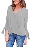 Dokotoo Womens Summer Silk Chiffon Short Sleeve V Neck Blouses Tops Shirts Grey XX-Large