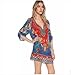 Women Bohemian Dress Ethnic Style Vintage Printed Summer Shift Casual Dress Beach Cover up