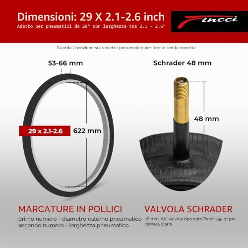 Fincci Bicycle Inner Tube 29 x 2.10 x 2.2 x 2.3 x 2.35 x 2.4 x 2.5 x 2.6 Inches – Pair of MTB 29 Air Cameras with Presta Valve 48 mm – Tubes for Gravel & Electric Folding & Mountain & Racing Bicycle
