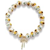 CHELYQST Beads Bow Charm Bracelet for Women Flower Vintage Bracelet Stretch Beaded Gold Bracelets Dainty Jewelry Gifts