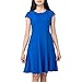 HIKA Women's Casual Cap Sleeve Round Neck Flared A-line Midi Dress (Medium, Blue)