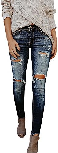 Misassy Womens Juniors Distressed Ripped Destroyed Jeans Skinny Moto Leggings With Frayed Hem,1-blue,Small