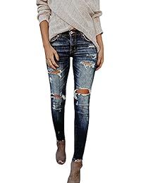 Womens Juniors Distressed Ripped Boyfriend Skinny Denim Ankle Length Jeans