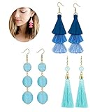 LOLIAS 3 Pairs Long Thread Tassel Earrings Set for Women Girls Beaded Fringe Tassel Earrings Gradient