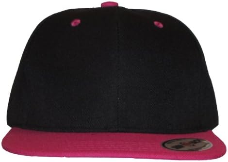 NGH Premium Plain Two-Tone Flat Bill Snapback Hat - Baseball Cap (Black/Hot Pink)