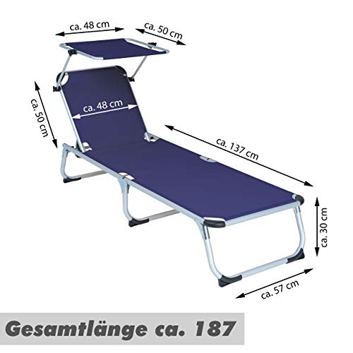 Divero Sonnenliege mit Dach blau 187x57x30 cm Keret klappbar 5fach verstellbar Gartenliege Aluminiumrahmen Dreibeinliege wetterfest robust – Bild 8