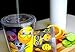 Unique Insulated Emoji Tumblers with Lids and Straws (Set of 2) - Modified Flexible Straws and Firm Straws (Set of 4) - Double Wall Mugs - BPA Free Plastic Cups for Kids - 16 OZ 