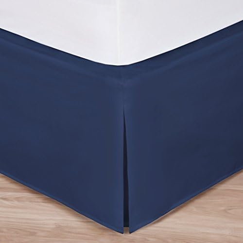 Navy Easy-to-Use Wraparound Bed skirt: Tailored, Split Corner Design, Non-Slip Band. 14" Drop (Queen)