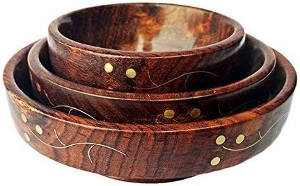 PRC Hadmade Wood Serving Bowl/Salad Bowl - Set of 3|Sheesham Wood| Handmade-Carved|(4in, 5in, 6in)