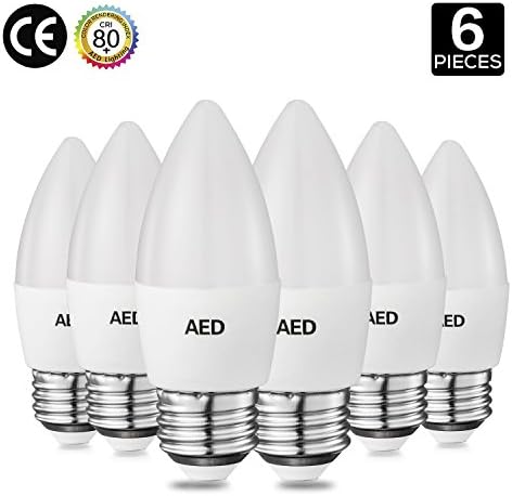 AED Lighting LED Light Bulbs 6Watt Decorative Candle LED Bulbs Warm White 2700k, Medium Screw Base E26 Socket, B11 LED Bulb Non-Dimmable 500lm Lights, 60W Incandescent Equivalent, Pack of 6