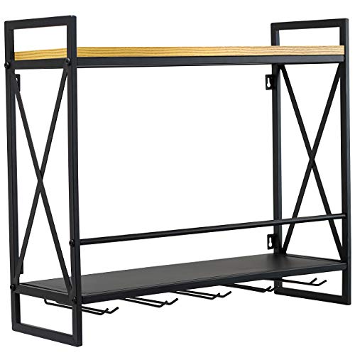 Sorbus Wine Bottle Stemware Glass Rack, Industrial 2Tier Wood Shelf