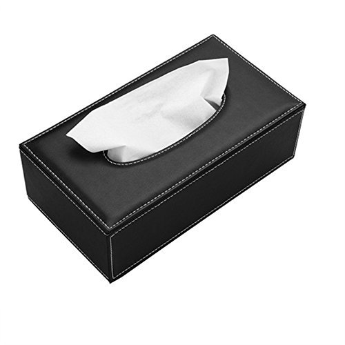 Better-love Luxury PU Leather Rectangular Tissue Box Holder Cover Case Tray Pumping for Home Office Car Automotive (Black)