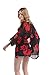 Floral Kimono For Women, Light Chiffon 3/4 Sleeves Beachwear Cover Up Robe Cardigan Bikini Dress(Black&Red,L)