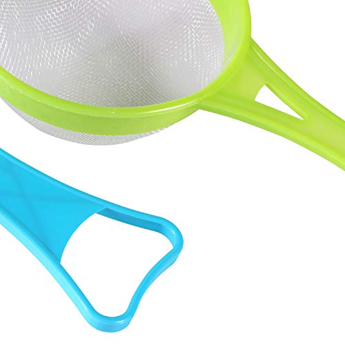 Fine Mesh Strainer Colander, Benbo 4Pcs Plastic Food Soy Milk Flour Sieve Long Handle Icing Sugar Sifters Strainer Tea Filter and Silicone Foldable Funnel for Kitchen