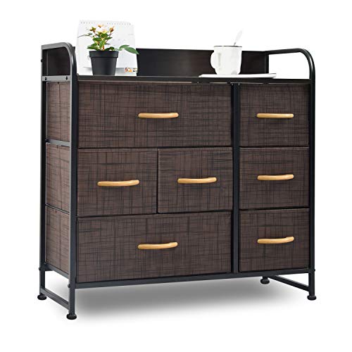 charaHOME Drawer Dresser(Brown) Dresser Organizer with 7 Drawers, Fabric Dresser Storage Tower for Bedroom, Hallway, Entryway, Closets, Sturdy Steel Frame, Wood Top & Handles