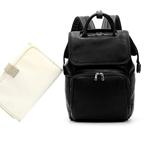 MIGER Diaper Backpack, Leather Diaper Bag with Changing Pad, Stroller