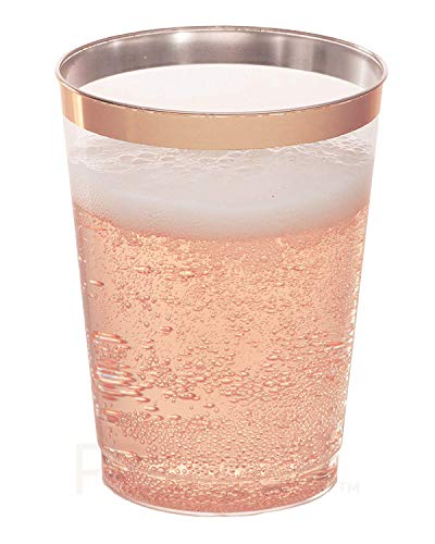 Rose Gold Plastic Cups | 10 oz. 50 Pack | Hard Clear Plastic Cups | Disposable Party Cups | Fancy Wedding Tumblers | Nice Rose Gold Rim Plastic Cups | Elegant Decoration Cups | Plastic Tumblers Bulk - Thumbnail 3
