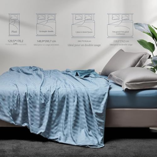 Elegear Cooling Summer Blanket, Arc-Chill Cooling Fibre 3.0 Japanese Q-Max>0.5 Double Sided Absorb Body Heat Lightweight Summer Blanket for Bed Sofa, Blue Striped 200 x 220 cm