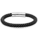 Oxford Ivy Braided Black Leather Mens Bracelet 8 mm 8 1/2 inches with Locking Stainless Steel Clasp