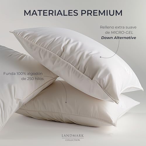 Landmark Collection Almohadas King Size Hotel de Lujo - Diseño 3D Ergonómico Paquete de 2 | Soporte Ergonómico Suave y Envolvente | 100% Algodón | Down Alternative Hipoalergénico | Oeko-Tex