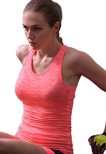 Tiheen Womens Athletic Yoga Stretchy Compression Tank Top (FBA) (Medium, WA28-Orange)
