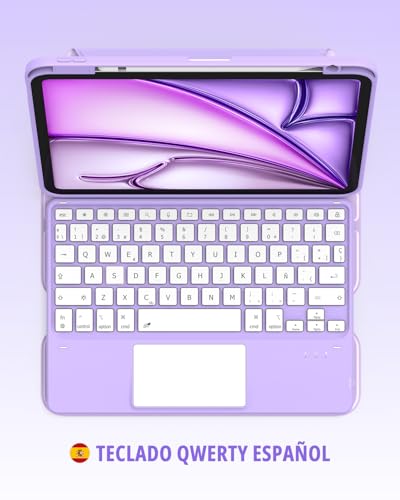CACOE 360° Rotating Keyboard Case for iPad Air 8/7 Generation 2026/2025 M4/M3 11 Inch Air 6/5/4 with Touch Panel, 7 Color Backlight, Removable Wireless Keyboard, Purple