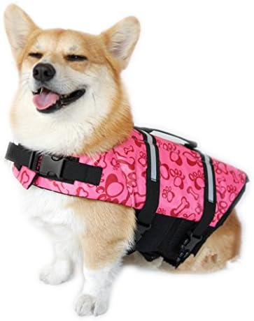 Leowow Pet Dog Life Jacket Dog Lifesaver Safety Reflective Preserver Vest Medium,Pink