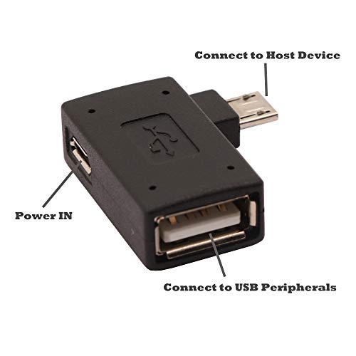 AuviPal 2-in-1 Powered Micro USB OTG Adapter 90 Degree Right Angled with Micro USB Power Charging Port for Streaming TV Stick, S/NES Classic Mini, Sega Genesis, Android Phone or Tablet - 2 Pack