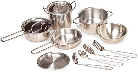 Stainless Steel Pots &amp; Pans &amp; Cooking Utensils Pretend Play Set for Kids(Large Size,12pcs)