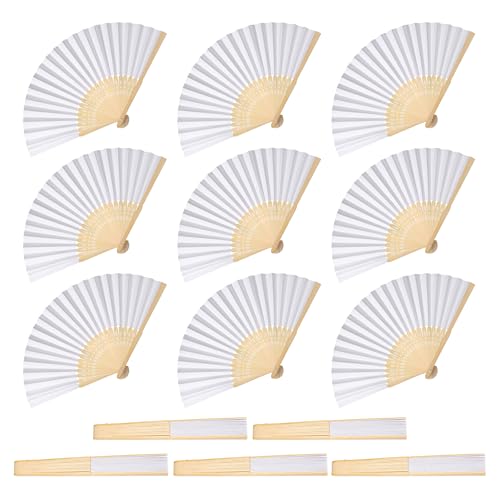 TranRantic 14 Pièces Eventail Mariage, Eventail Blanc en Papier Portable, 21 cm Lot Eventails Boi Pliant, Éventail Personnalisable pour Cadeaux Mariage, Bricolage, Fête, Danse et Décoration