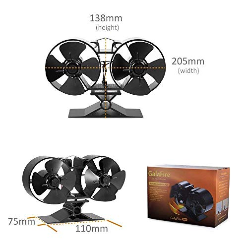 GALAFIRE Heat Powered Stove Fan for Wood Stove, Gas Fireplace, Coal Pellet Stove, Log Wood Burner Fireplace Accessories + 2 Years Warranty + 8 Blades + 2 Motors + Stove Thermometer