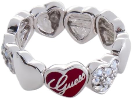 Guess Jewels Rg-Multi Mini Heart All-Around Stretch Ring - Small (Rhodium / Red) Women's Ring-UBR81006-S