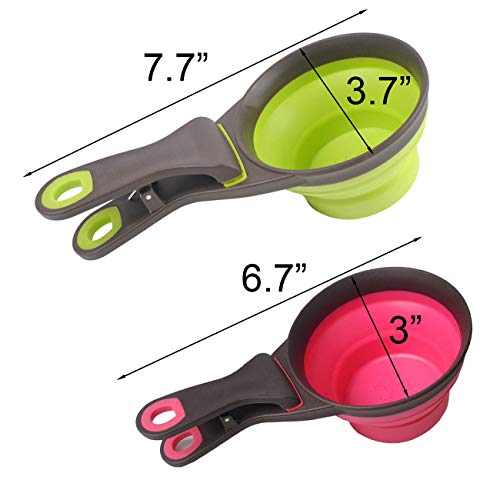 Acronde Collapsible Pet Scoop Silicone Measuring Cups Set Sealing Clip 3 in 1 Multi-Function Scoop Bowls Bag Clip for Dog Cat Food Water Set of 2 (1 Cup & 1/2 Cup Capacity)