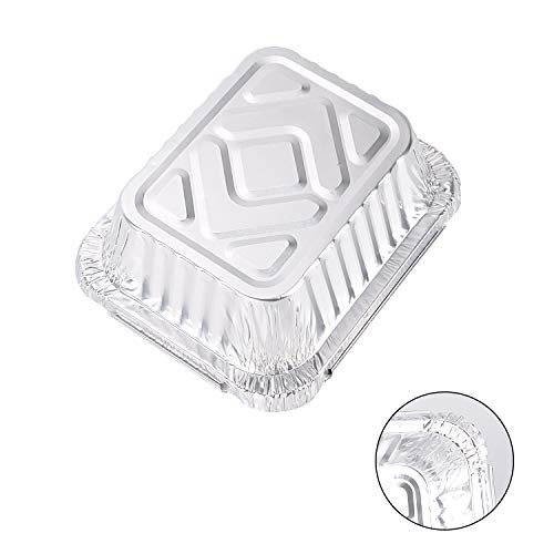XIAFEI Disposable Durable Aluminum Oblong Foil Pans - 50 With Board Lids, Deep Disposable Steam Table Pans for Baking, Roasting, Broiling, Cooking