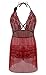 JuicyRose Women's Sexy Lingerie Lace Sleepwear Halter Babydoll V-String Miniskirt (US XXL=Tag XXXL, Merlot)