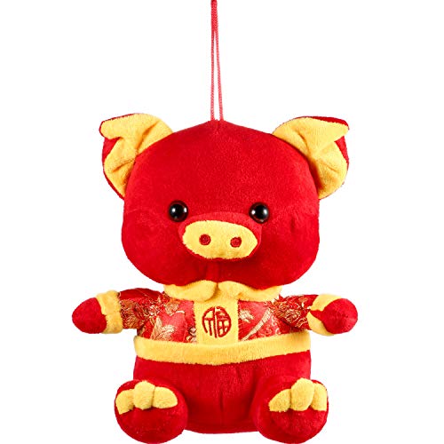 Chengu Chinese New Year Pig Ornament Decorations Year of The Pig Festival Decoration Good Luck Plush Piggy Stuffed Animal Table Shelf Decor Home Figurines (10 Inch Style C, 1)