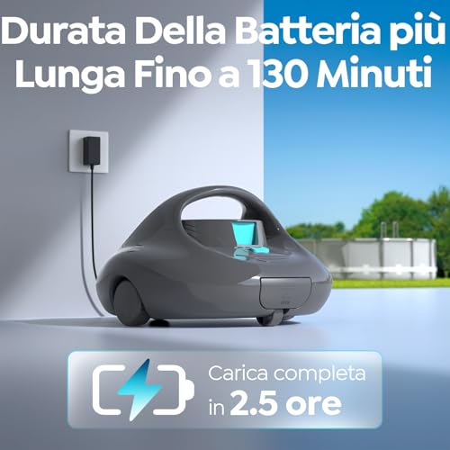 TALOSBO PLECO SE Robot for Above Ground and In-Ground Swimming Pools, Quick Charge 2.5 Hours, Autonomy 130 Mins, Double Pull, Powerful Cleaning, Suitable for Pools up to 85 m²