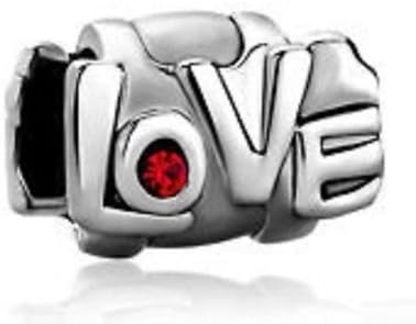 European Charm Bead Love with Red Stone Pugster Fits Pandora Bracelets
