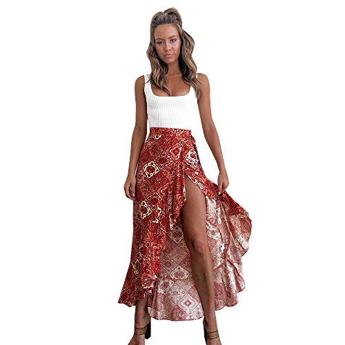 Skirts for Women Knee Length Boho Floral Print Asymmetric Hem