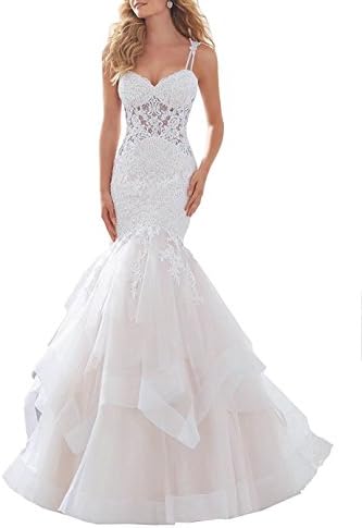 Women's Sweetheart Beads Wedding Dresses Mermaid Lace Bridal Gown for Wedding 2017 Ivory Size 6