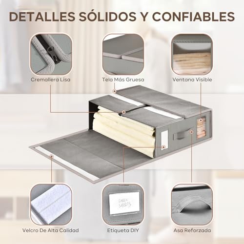 VIOPY Organizador De Sabanas, 4 Piezas Cajas De Almacenamiento, Organizador De Ropa De Cama Plegable, Contenedores De Almacenamiento De Tela Para Juego De Sábanas, Para Closet, Debajo De Las Camas