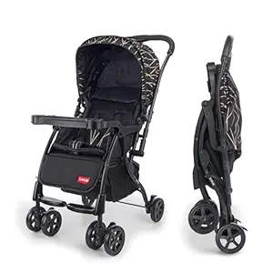 Luvlap Sunshine Plus Stroller/Pram with Reversible handlebar, 5 point harness, 3 level recline adjustment, Compact and Easy Fold, for Newborn Baby/Kids, 0-3 Years (Black)