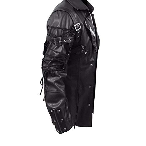 LUCAMORE Mens Leather Goth Matrix Trench Coat Trench Coat Steampunk Gothic Gothic of Month (Red/Black) M-XXL