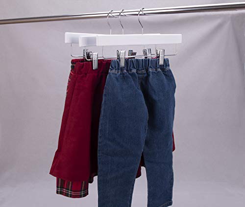 Nature Smile 11.8'' Kids Baby Toddler Children Solid Wooden Pants Hangers,Wood Skirts Hangers,Trousers Bottom Hangers with 2-Adjustable Clips Anti-Rust Hook Pack of 10 (White)