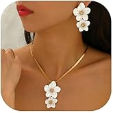 YHGDY Flower Earrings Necklace for Women White Flower Jewelry Sets Boho Floral Statement Earrings for Women Wedding Vacation Jewelry
