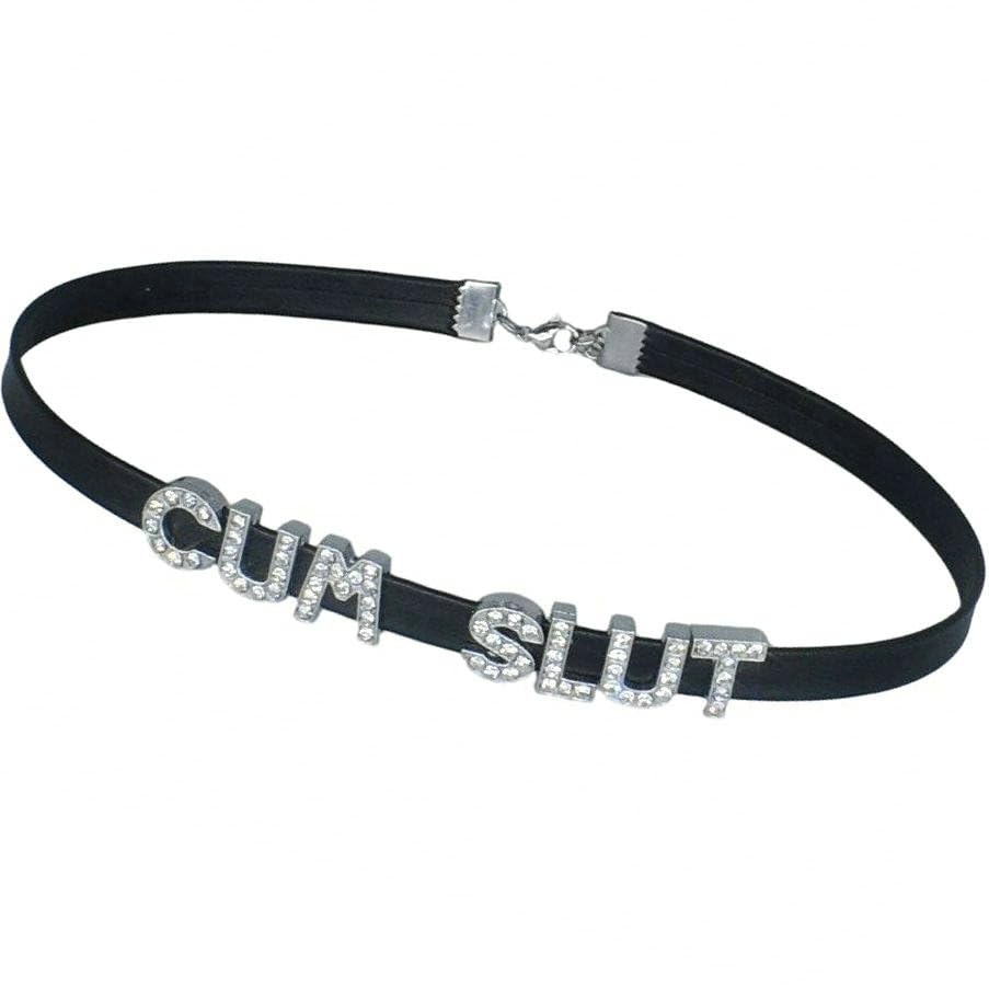 CUM SLUT Rhinestone Choker Necklaces For Wife and