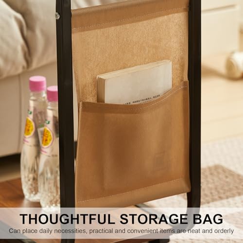 DAYONG C Shaped End Table,Movable Side Table Coffee Table Sofa Table with Wheels and Storage Bag for Small Space, Living Room, Bedroom, Bedside(40 * 38.5 * 62cm)