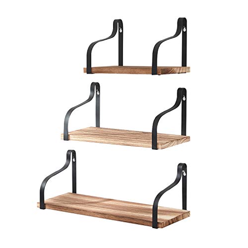 HOMBYS Floating Shelves Wall Mounted Set of 3 Hanging Wood Shelves for Bedroom Bathroom or Kitchen