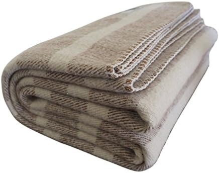 Woolly Mammoth Woolen Company Farmhouse Collection Southern Grown Wool Blanket (Tan/Cream Stripe)